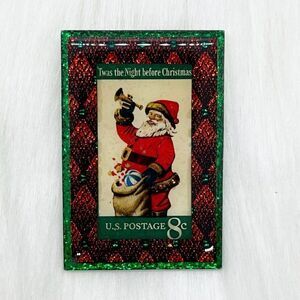 🔮 5/$25 USPS Santa Twas The Night Before Christmas Glitter Postage Stamp Pin‎